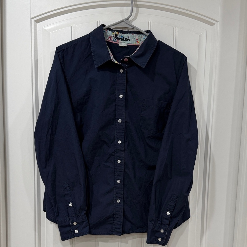 EUC Boden Floral Trim Navy Shirt
